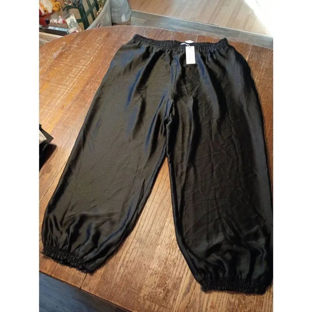 New Large Refinity Black Relaxed Class Elastic Waist Loose Ankle Pants Pockets